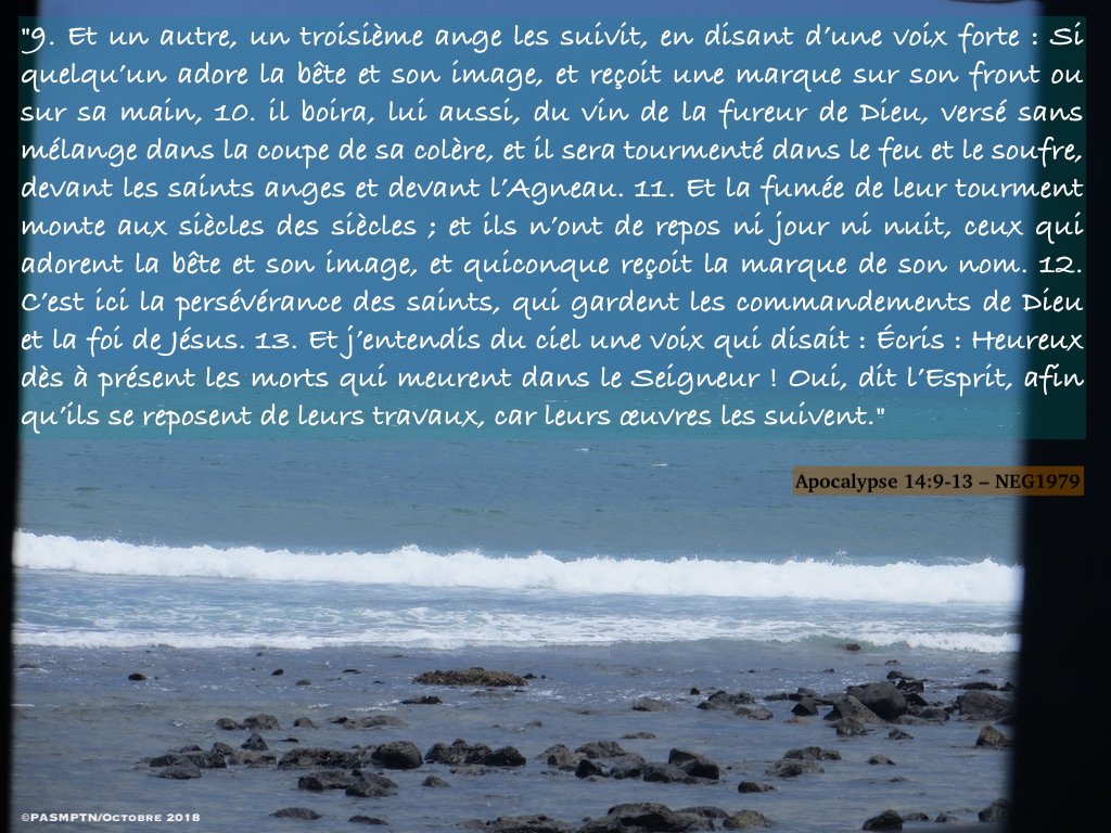 PASMPTN's tweet image. Bien-aimé dans le #Seigneur, si vous gardez les #commandements de #DIEU et la #foi de #JÉSUSCHRIST, alors DIEU vous appelle &quot;#saints&quot; car vous êtes sanctifiés en JÉSUS-CHRIST. N&apos;#adorez jamais la #bête, ni son #image. #Persévérez en #YAHSHUA. #Apocalypse 14:9-13 #PASMPTN