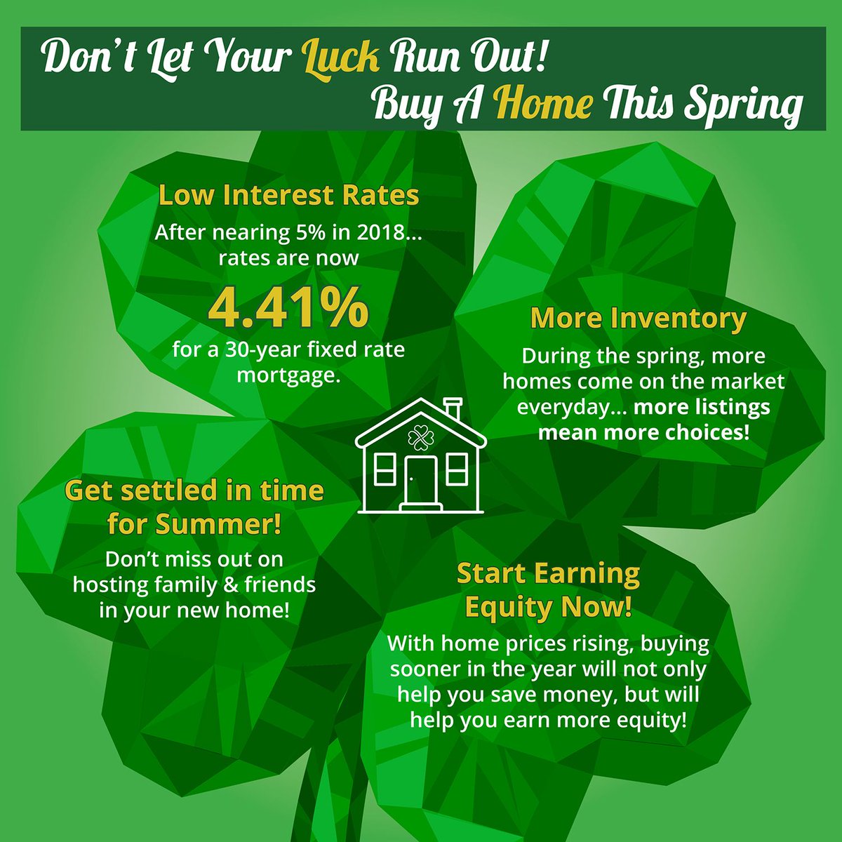 SkyeCroftRE's tweet photo. Don’t Let Your Luck Run Out! Buy A Home This Spring [INFOGRAPHIC] https://t.co/1AGVhyXFEK https://t.co/otSnL0zTn8