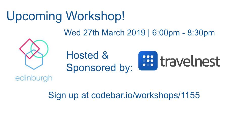 codebarEd's tweet image. Less than 2 weeks to the next workshop with our newest sponsor, @TravelNest - We can't wait!
Know someone that would make an excellent coding coach? Send them our way :) codebar.io/edinburgh
#learntocode #codingmentor