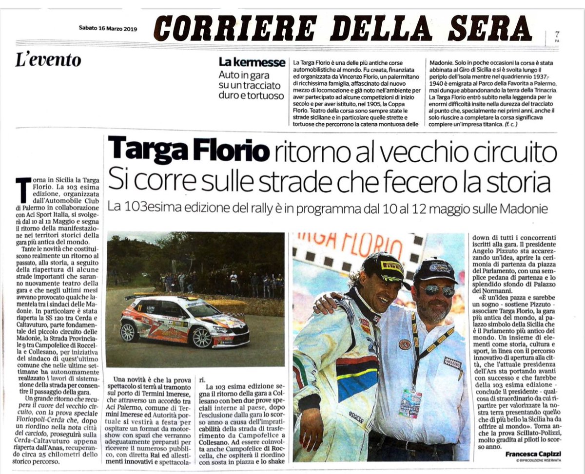 Sul <a href="/Corriere/">Corriere della Sera</a> di oggi il presidente <a href="/anpizzuto/">Angelo Pizzuto</a> parla della 103^ #targaflorio