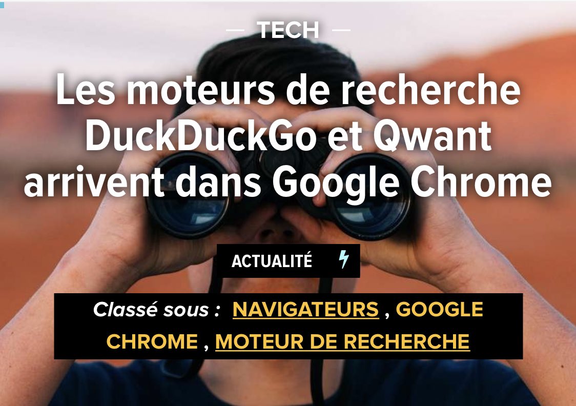 bembelly's tweet image. #RGPD: Les moteurs de recherche @DuckDuckGo et @Qwant_FR  arrivent dans @Google Chrome... futura-sciences.com/tech/actualite… #navigateurs