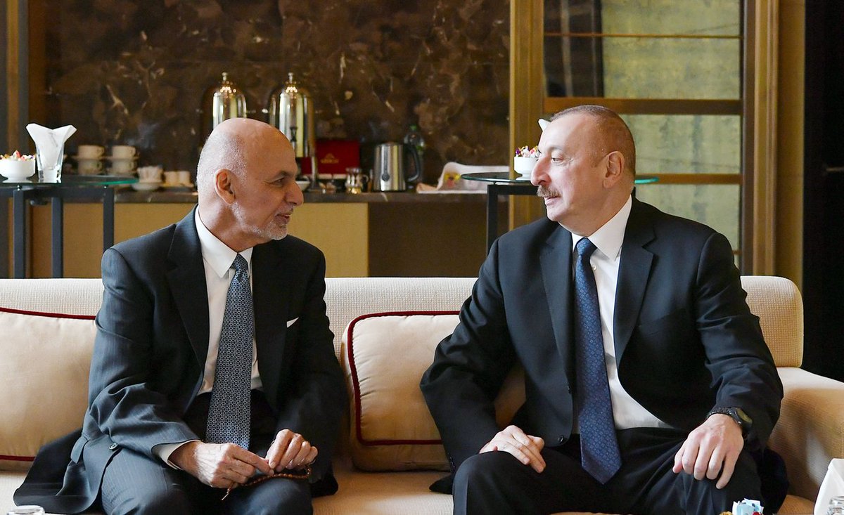AzMissionNATO's tweet photo. President Ilham Aliyev🇦🇿 met with President Ashraf Ghani 🇦🇫. @ashrafghani thanked #Azerbaijan for supporting @RouteLapisL project, and hailed the two countries` cooperation in the #transport sphere. https://t.co/EEXLfL8D5L #AzerbaijanAfghanistan @usernameHOA @RECCAfghanistan https://t.co/vBq609wzqR
