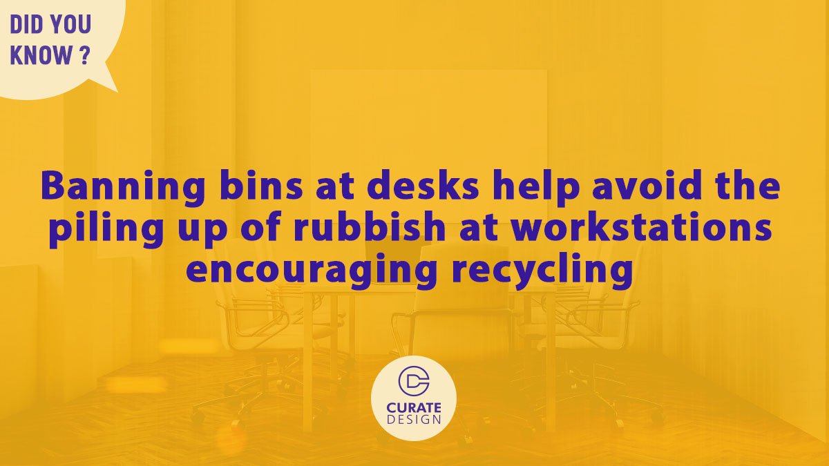 Design_Curate's tweet image. Banning bins at desks help avoid the piling up of rubbish at workstations encouraging recycling
  #smallofficedesign #officedesign #curatedesign #didyouknow