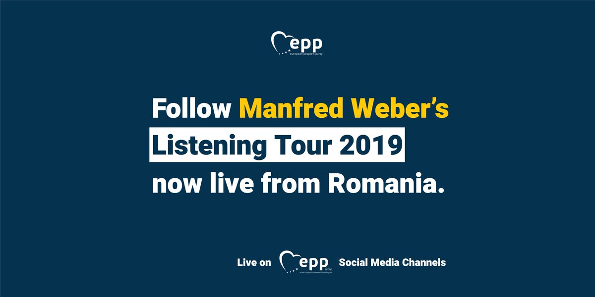 EPP's tweet photo. Europe is our common future - follow our candidate @ManfredWeber’s keynote speech in #Bucharest, now live 🔵https://t.co/dThKS1QJYi #TellManfred #StrongerTogether https://t.co/BKSI49Zawo