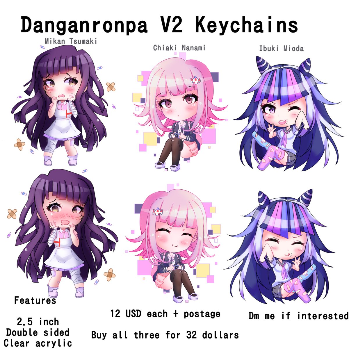 Cwutey On Twitter Danganronpa V2 Keychains Preorders Open 12 Usd Each Postage Buy All 3 For 32 Postage Features Of The Keychains 2 5 Inches Clear Acrylic Double Sided Rts Are - face codes for roblox danganronpa