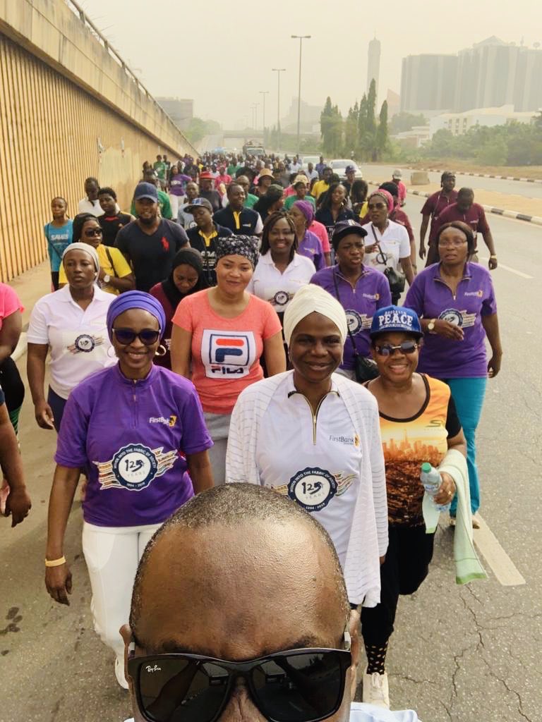 abubaram's tweet photo. @FirstBankngr Abuja staff walked 5km to achieve the set 125km nationwide relay walk! 
#FirstBankAt125  #Walk125 https://t.co/fxE1xZT336