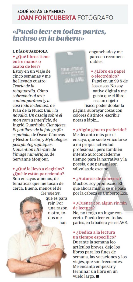 Brahma Fontcu también tiene sus debilidades. En esta entrevista para ABC Cultural confiesa que lee nuestro libro y que, encima, se parte el ojete