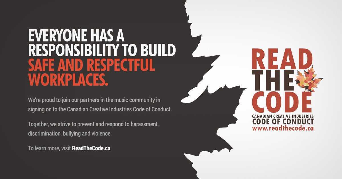 SOCANmusic's tweet image. SOCAN is proud to join our allies in the music community in signing the Canadian Creative Industries Code of Conduct. Together we’re working towards environments free of harassment, discrimination, violence & bullying. Readthecode.ca #ReadTheCode #AlliesInAction