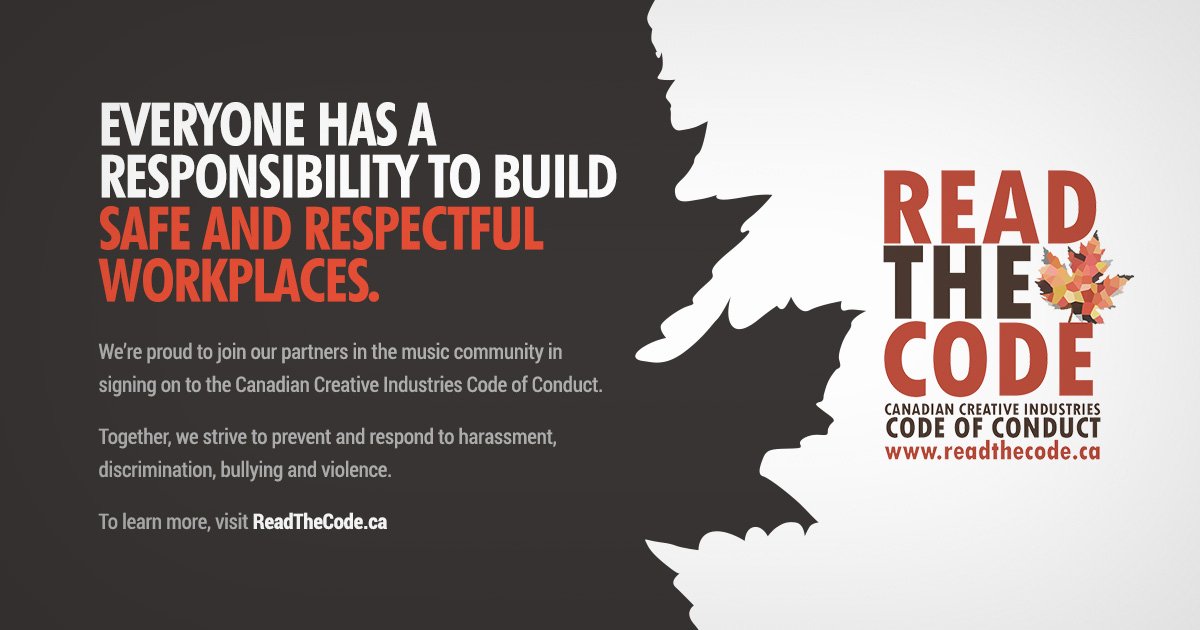 CMRRA's tweet image. We’re proud to join our allies in the music community in signing the Canadian Creative Industries Code of Conduct. Together we’re working towards environments free of harassment, discrimination, violence & bullying. Learn more: ow.ly/FELW30o3Jkq #ReadTheCode #AlliesInAction