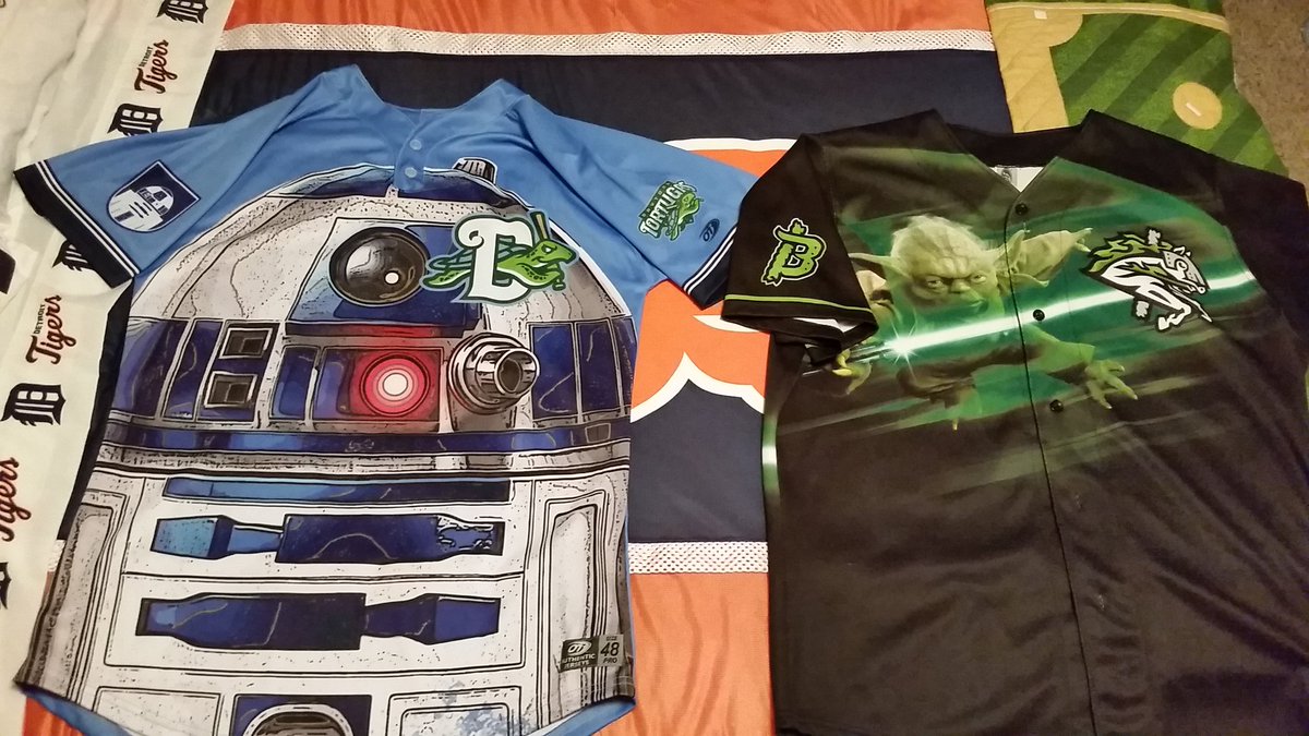 ALShoeSalesman's tweet photo. @BigMattyNsty @Kaitlyn_Smith22 @DETAuthentics @Plazmyk picked up a few more minor league Star Wars jerseys! Daytona Tortugas(Reds classA) Potomoc Nats(Nats A) Lk Elsinore Storm(PadresA) Vader &amp; Boba Fett are still enroute. I will be rdy for May 4th at Comerica Park #cooljerseys https://t.co/PS9mvf7gvn