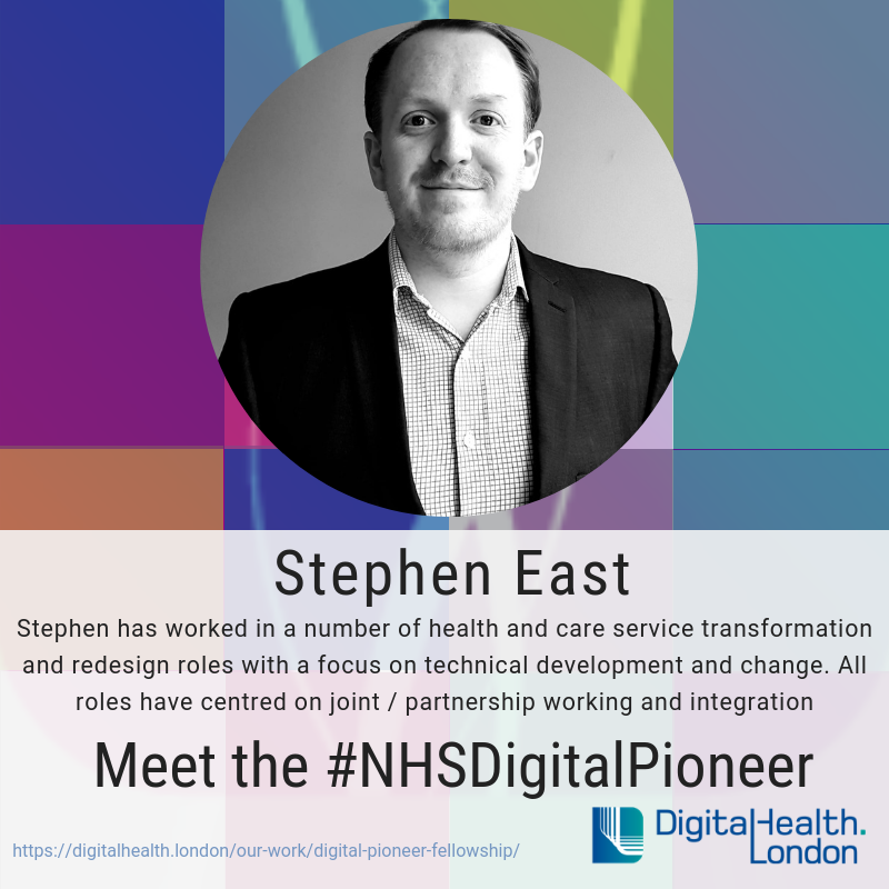 DHealthLDN's tweet photo. Introducing @StephenEast_NHS- Technical Lead for the Health Information Exchange and for Population Health Management Programmes. Find out more about his project as part of the 2019 cohort of the #NHSDigitalPioneer Fellowship Programme. More: https://t.co/HkeyJByvwp @LG_NHS https://t.co/qC1Ype0Ucl