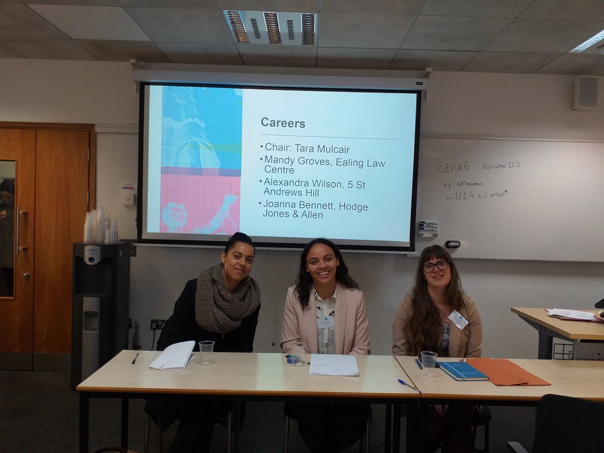 It was a privilege to chair the Careers session at the Young Lawyers Making Change Conference today. Huge thanks to our wonderful, inspiring and all female panel of #legalaid lawyers - <a href="/JKBBennett/">Joanna Bennett</a> <a href="/EssexBarrister/">Alexandra Wilson</a> <a href="/MandyyGroves/">Mandy Groves</a>! 

#YoungLawyersMakingChange
#girlpower