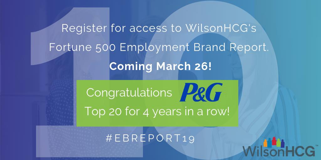 <a href="/ProcterGamble/">Procter & Gamble</a> takes this year’s no.10 spot in our employment brand ranking of the #Fortune500. It’s featured in the top 20 for 4 years in a row! Register to reserve your copy of the full report: whcg.co/2UD4GNl  #EBReport19