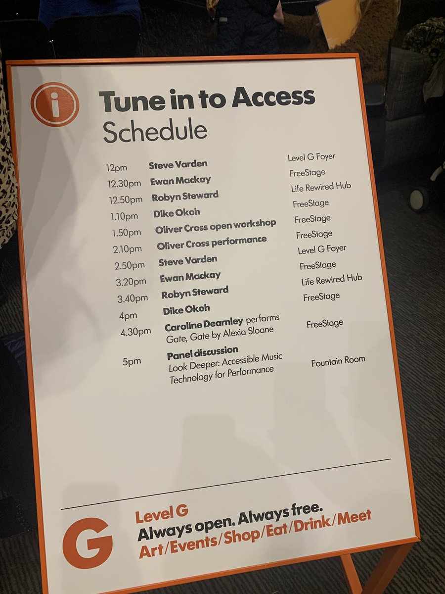 nikkihmcl's tweet photo. An all round musical extravaganza @BarbicanCentre for @Access_Day. Absolutely loving the Oliver Cross performance right now. But what an agenda! #YouAndSomewhereNew #AccessDay https://t.co/7GfgK1ywSv