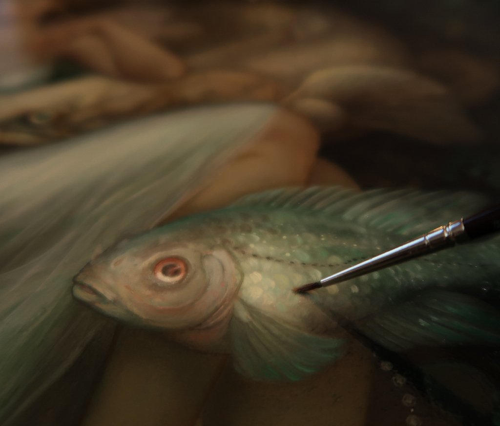 I can't seem to stop painting these fish! 'Caliadne the Naiad' will be debuting at @spectrum_fantastic_art_live  ⁣
later this month!  Here is another sneak peek.  
⁣#spectrumlive⁣