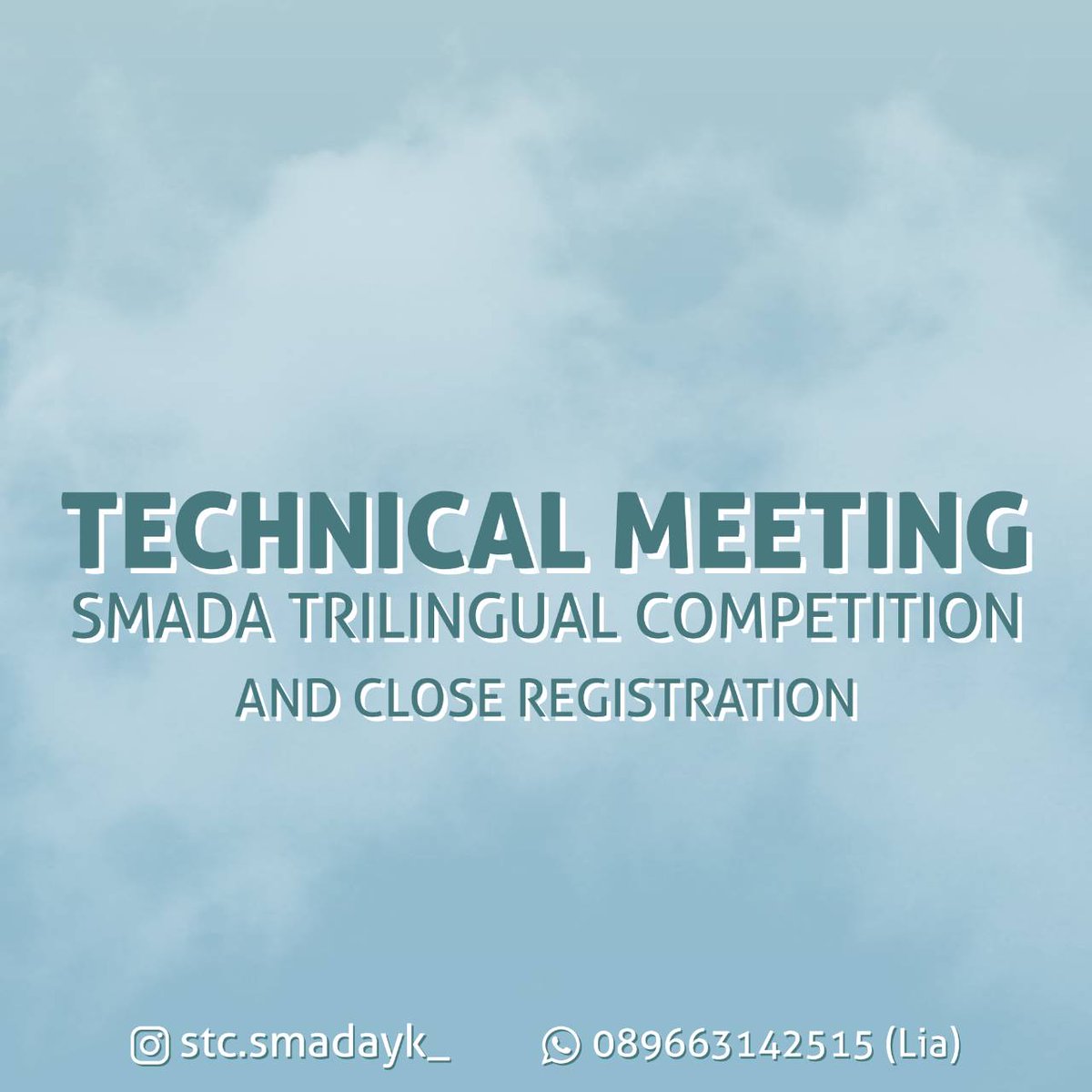 📢Don't forget to come to our TECHNICAL MEETING!!!
AND we are CLOSE REGISTRATION!!!💢
.
📆Minggu Legi,  17 Maret 2019
⏰10.00-Rampung
📍Joglo Wiyata Mandala, SMA N 2 YOGYAKARTA
.
For more information stay tune on 👇
WA : 089663142515 (Lia)
Line : @VNQ6197O