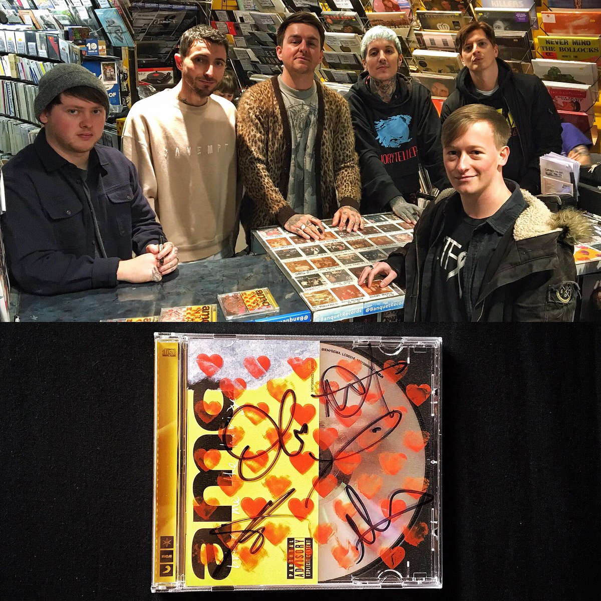 In @BanquetRecords yesterday with @bmthofficial! 

instagram.com/p/BvEoI8lHArr/

#BringMeTheHorizon #BMTH #BanquetRecords #Amo #AlbumSigning