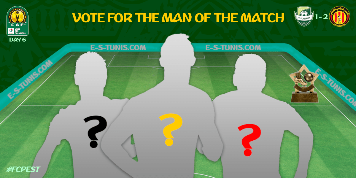 ESTuniscom's tweet photo. #TotalCAFCL Day 6 #FCPEST | 🇿🇼@FCPlatinum 1⃣-2⃣ @ESTuniscom🇹🇳 : Vote now for the Man of the match / صوت الآن لرجل المباراة / Votez pour l'Homme du match
https://t.co/1PFvOsYfBq https://t.co/Dvqa0zUs3S