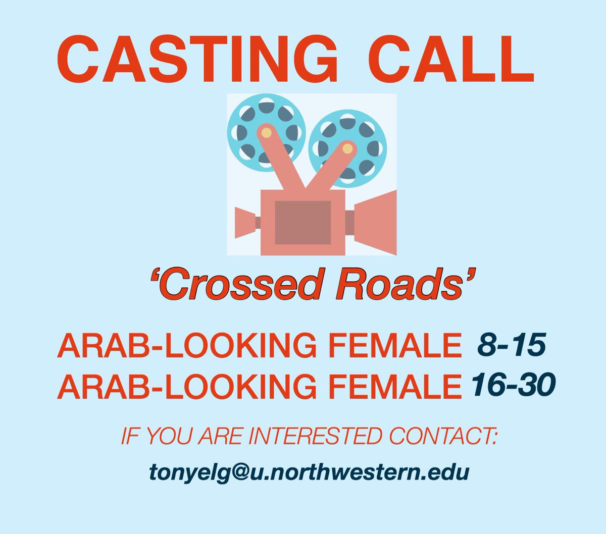 CASTING CALL!!! This is a short film for the NAFC Film Competition. If you're interested in any of the roles please contact Tony El-Ghazal.