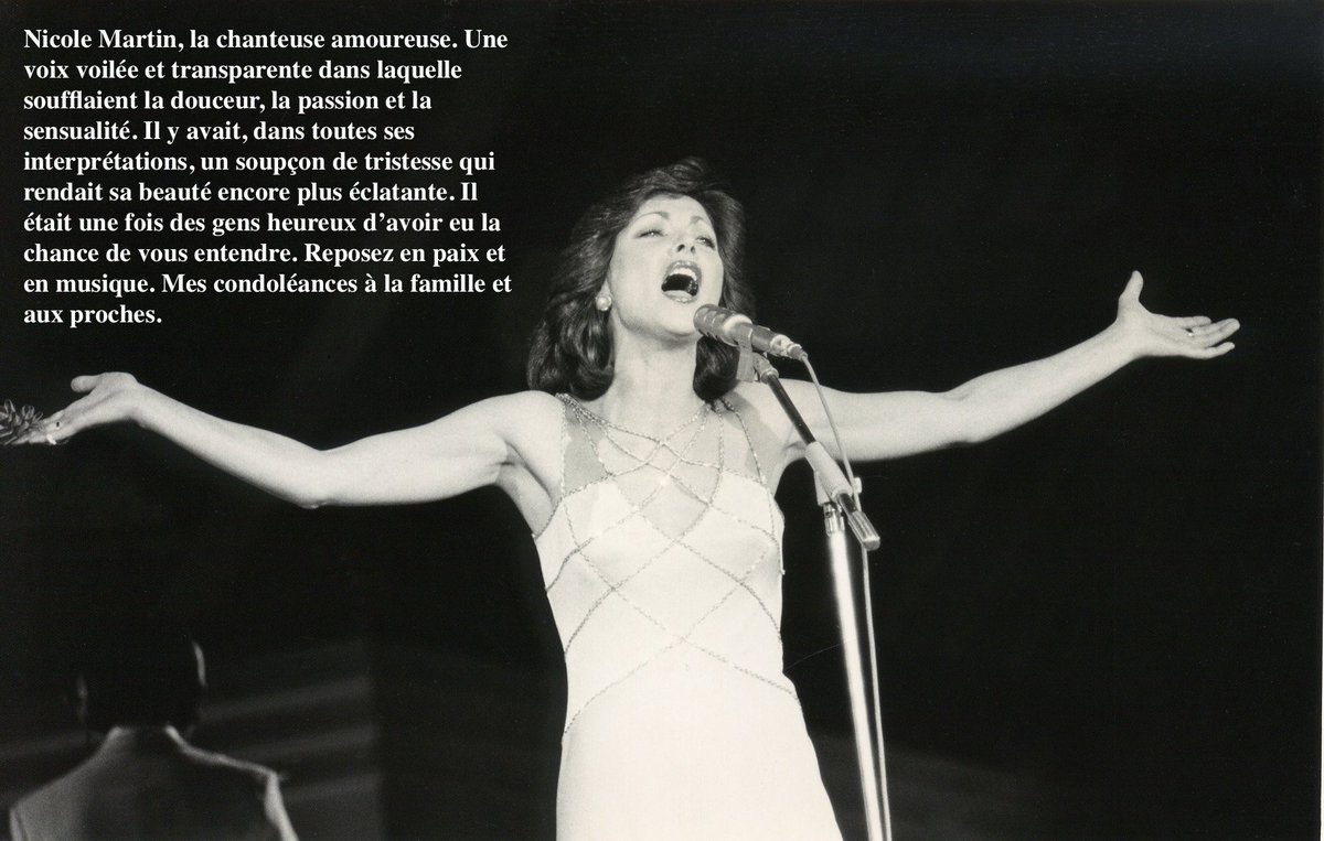 laportestephane's tweet photo. Nicole Martin, la chanteuse amoureuse. Il y avait, dans toutes ses interprétations, un soupçon de tristesse qui rendait sa beauté encore plus éclatante. Il était une fois des gens heureux d’avoir eu la chance de vous entendre. Mes condoléances à la famille et aux proches. https://t.co/xqlKYnrLaJ