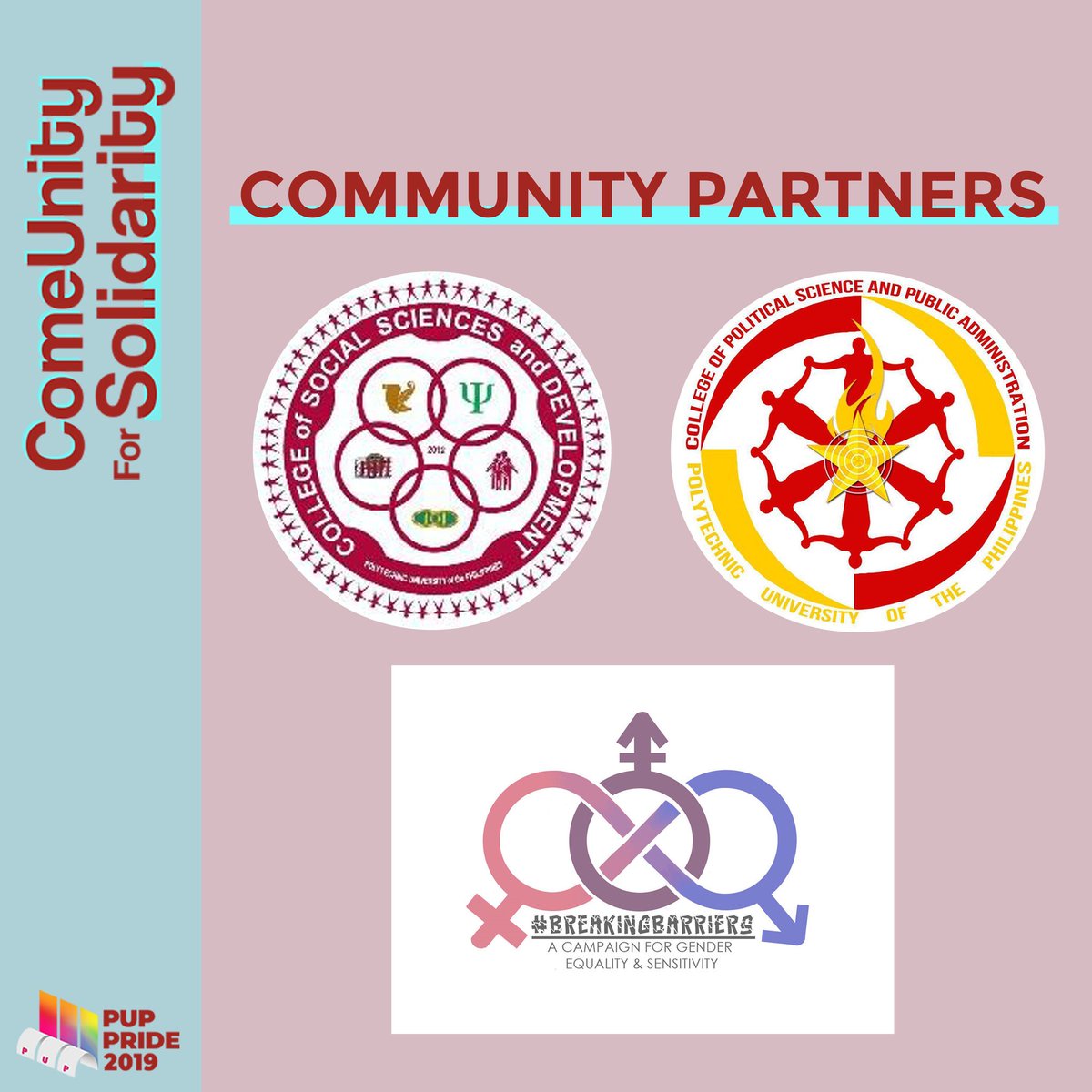 pupkasarianlan's tweet photo. Thank you to our community partners, CPSPA, CSSD, and #BreakingBarriers ! ! π
Without all of your help, this year's pride would not be possible. π
#PUPPride2019 #ComeUnityForSolidarity π€π https://t.co/skqudH0Iwj