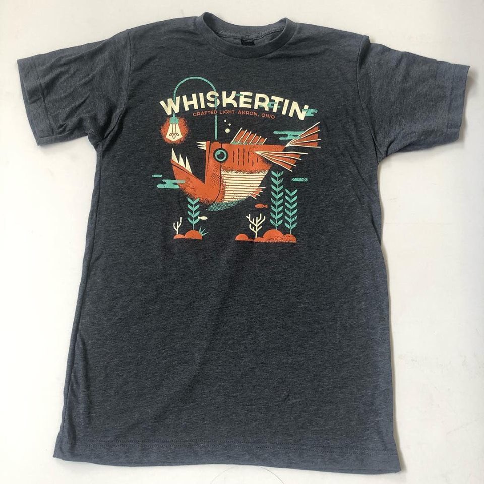 Whiskertin's tweet photo. New angler fish shirt by @charliewagers 💡🐟  
Pick one up at our 1 year anniversary party! 50 makers, 3 food trucks, coffee, and HiHO brewing. https://t.co/p7FvAq1ZJr