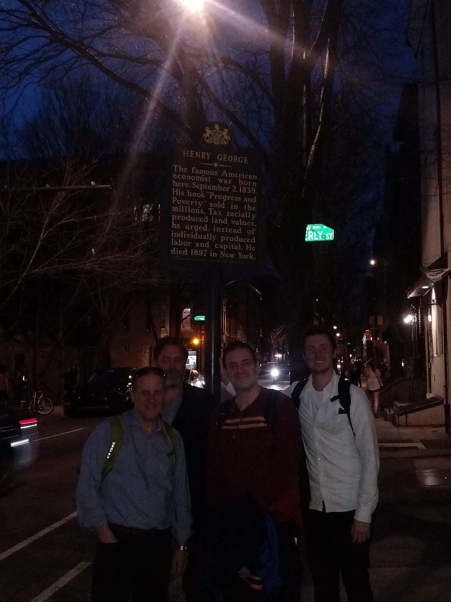 wildmolasses's tweet photo. Fitting conclusion to an awesome @RadxChange:Philly kickoff... a natural polity forming in front of Henry George's house. https://t.co/3OrwFx9f5U