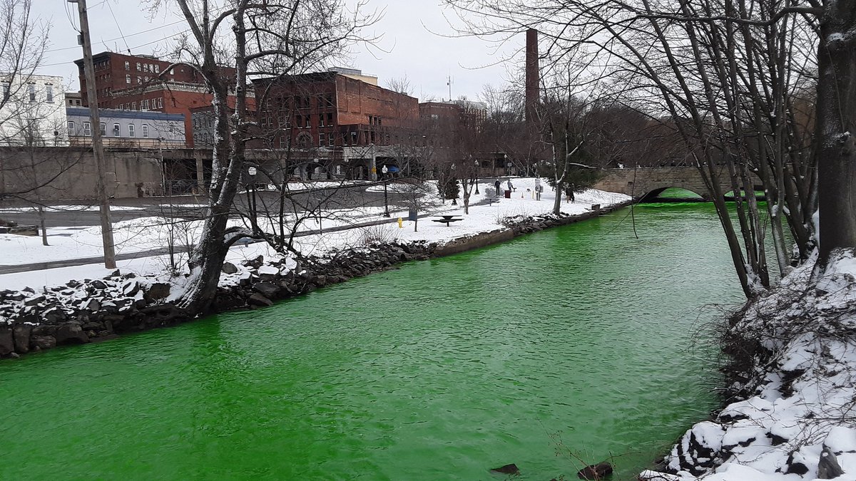 EZavinski's tweet photo. In the polychromatic city of Jamestown, leprechauns turn the Chadakoin River green Saturday morning for St. Patrick's Day weekend. Check out the PJ online for the full photo gallery and see more photos in tomorrow's print edition.
#ChadakoinRiver #PostJournal
#StPatricksWeekend https://t.co/5yUqVrhd4a
