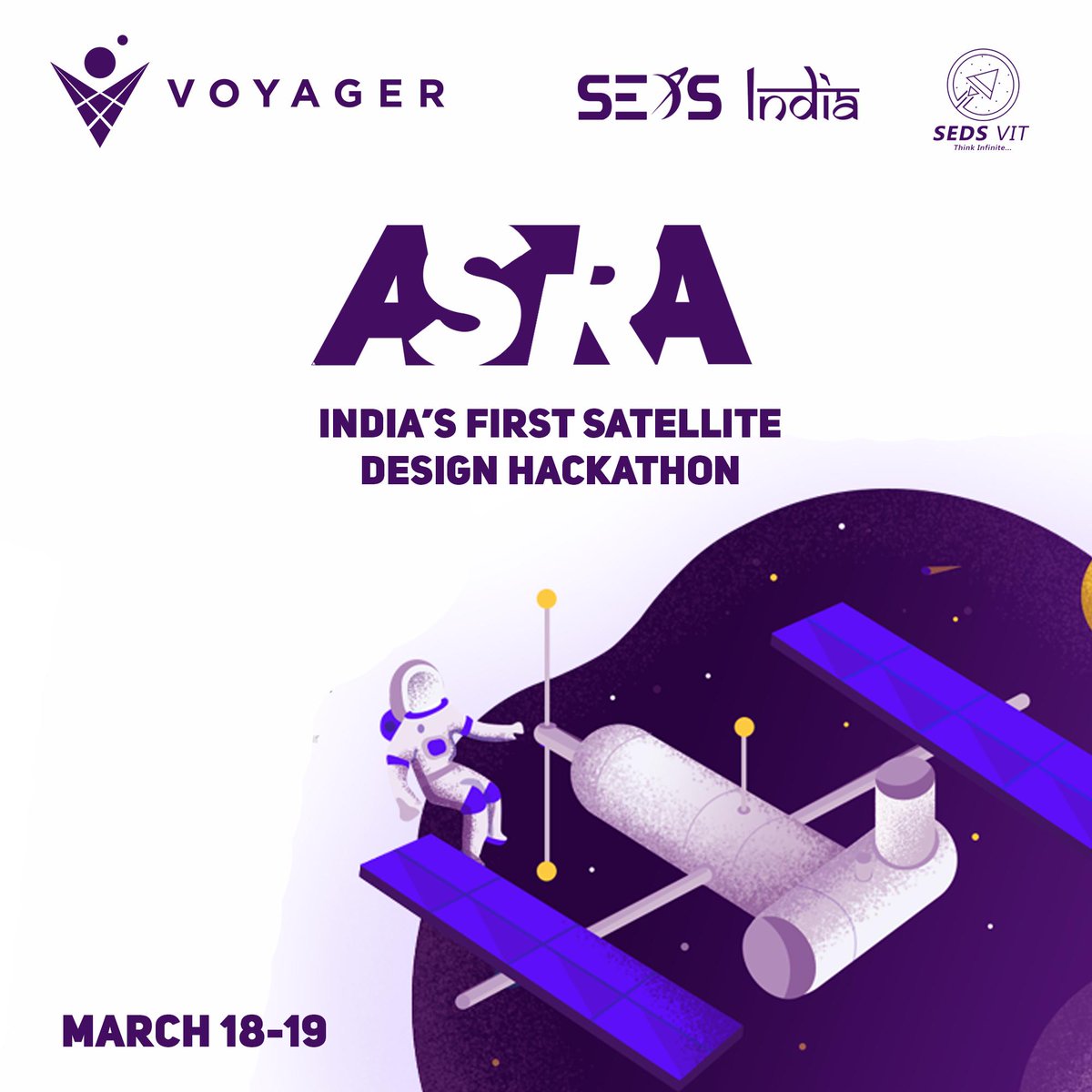 We are excited to announce that we are sponsoring ASTRA'19, India's first satellite design hackathon! Organized by @SEDS_VIT, this weekend's event will span 36 hours and includes 38 teams developing solutions for robotics and satellite challenges. #NothingSucceedsLikeSEDS