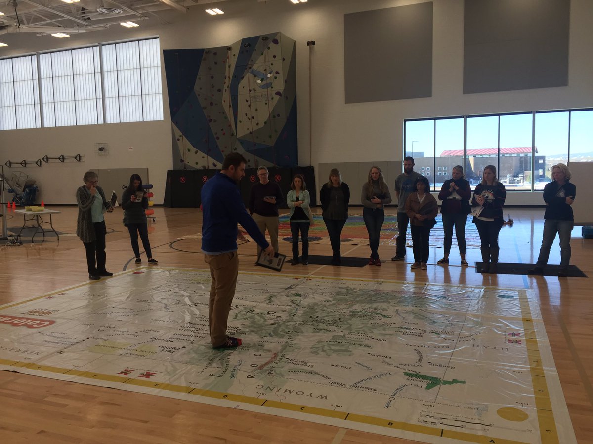 Jamie Nesbitt leads break out session with Mars and Colorado maps on how to use integrate geography, mathematics, and coding with Sphero.