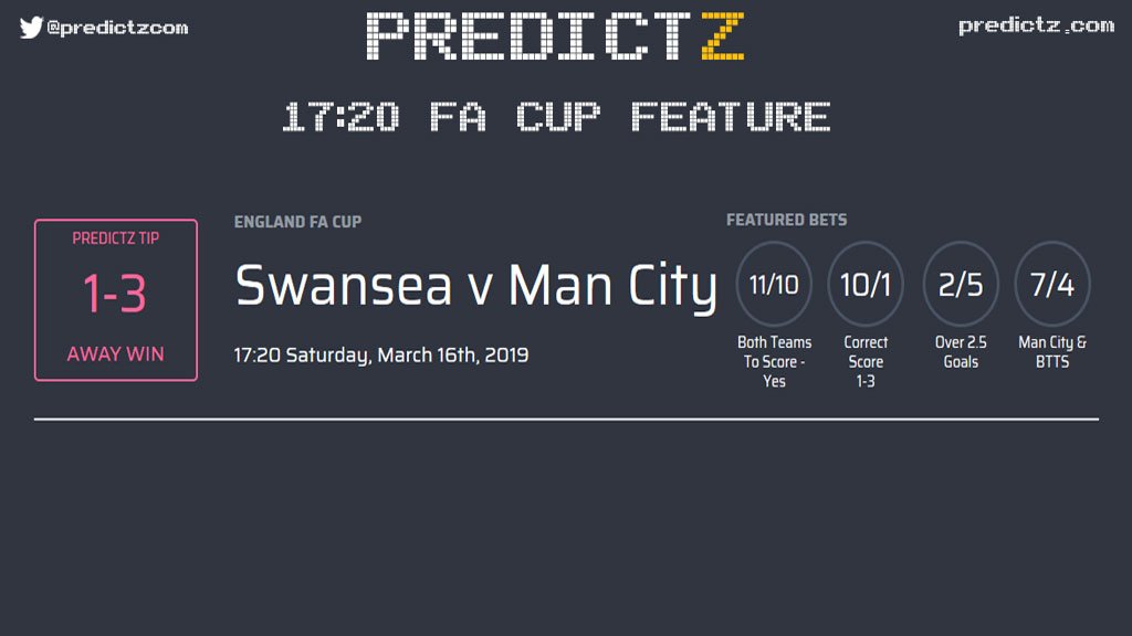 predictzcom's tweet photo. Line-ups are out for the #FACup clash between #SwanseaCity v #ManchesterCity.
We are predicting a confident win by #MCFC over #SWAFC.
See all the key #stats, #bets, #tips and more here ⏬
https://t.co/O7EE8hn1Ch
#SWAMCI https://t.co/AOxy4A1jeR