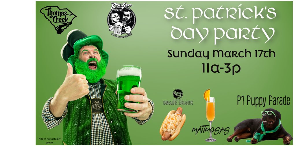 P1Rise's tweet photo. It's a St. Patrick's Day Smack Down at the Brewey!
Tickets!!
https://t.co/sCbYRY2rFZ… … …
#yeahthatgreenville @933theplanet @TheRiseGuys @OhMaffew @nueve @TCHomebrewShop @P1Rise #StPatricksDay #hereingreer #onespartanburg #piedmontsc #easleysc #andersonsc https://t.co/0pNAZ6l5Tk
