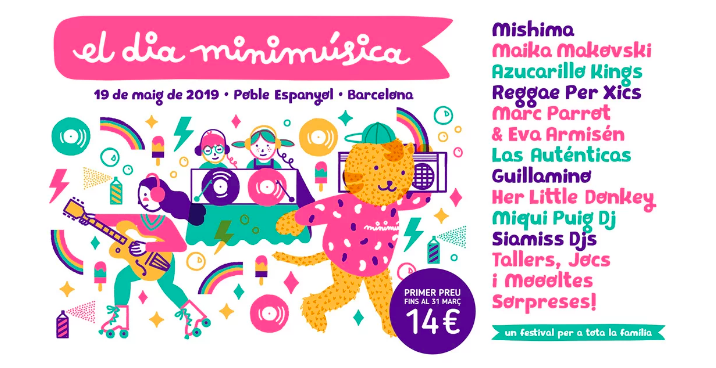 El domingo 19 de mayo se celebra en el <a href="/PobleEspanyol/">Poble Espanyol</a> de Barcelona una nueva edición del <a href="/minimusicatv/">minimúsica</a>. Serán 8 horas de música para los más pequeños, con @MaikaMakovski, <a href="/MishimaBCN/">MISHIMA</a>, <a href="/HerLittleDonkey/">Her Little Donkey</a>, <a href="/MiquiPuig/">Miqui Puig</a>, <a href="/ThePenguinsSka/">The Penguins | Reggae per Xics</a>, @siamissdjs, <a href="/Pioneerkids/">Pioneer Kids</a>, <a href="/las_autenticas_/">lasauténticas</a>...