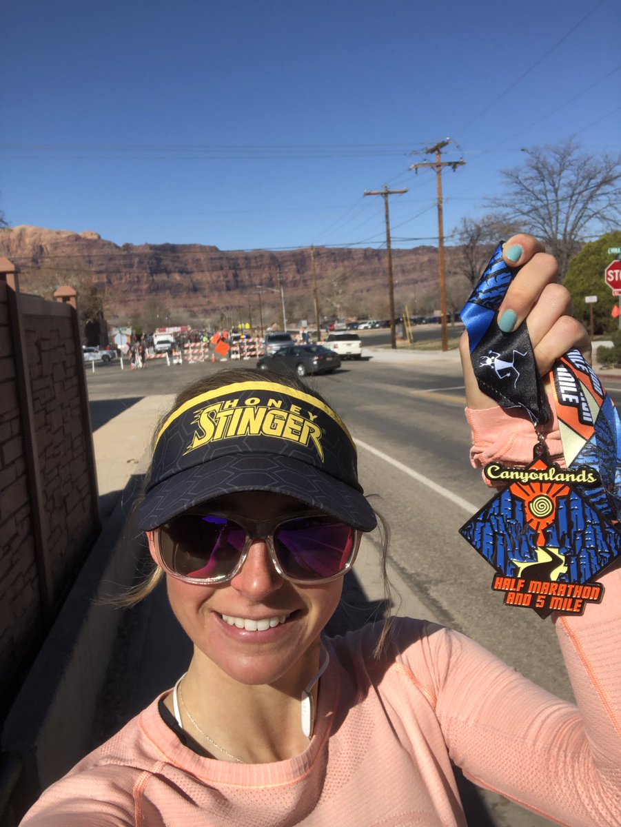 Accidentally ran a 4 minute half marathon PR this morning after a 7 mile warmup ...I guess you could say I felt pretty good 😬Finished in 1:44 something and ready to explore Moab a bit! #ShadyRaysBR #BibChat #BibRavePro #HSHive