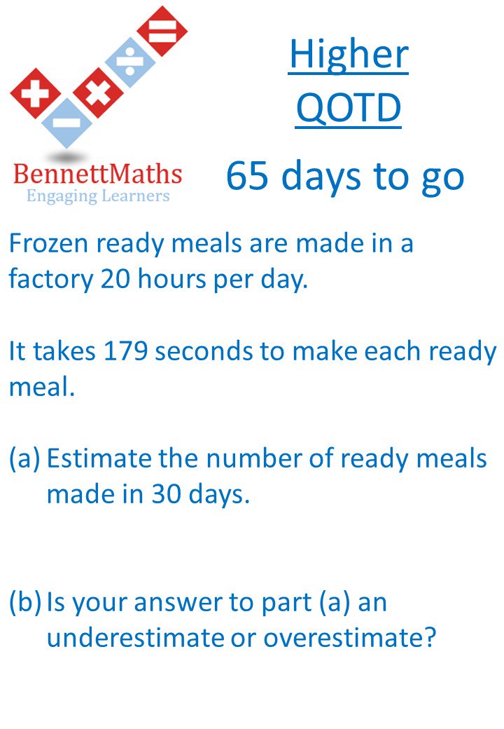 BennettMaths's tweet photo. 65 days to go until #GCSEMaths Paper 1.
Try todays Higher #QOTD 
Answer available at 6p.m #revision #mathschat #Higher https://t.co/vCucNrK9Vu