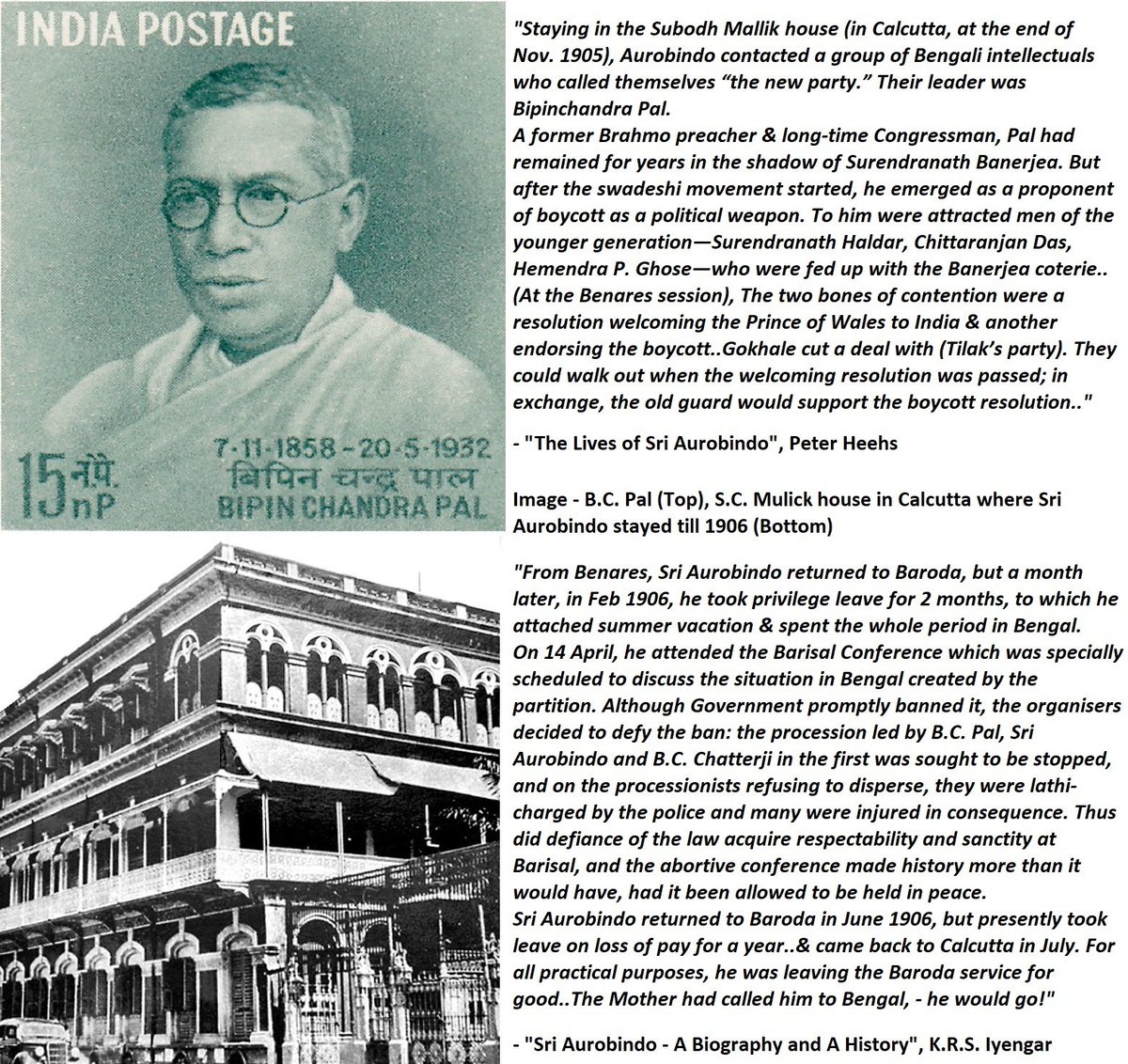 39) Visiting Benares; Leaving Baroda for Calcutta:With the backdrop of the partition, the Benares Congress session was held in Dec-1905.  #SriAurobindo pushed for the adoption of the fourfold programme of Boycott there.For all practical purposes, He would leave Baroda by 1906: