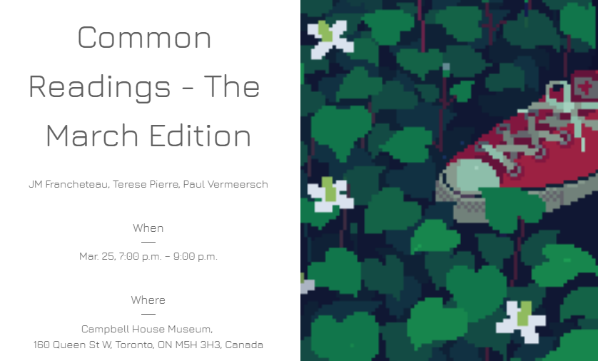 CampbellHouseTO's tweet image. Kick-off the spring season with @Common_Readings -  a specially curated, monthly literary reading series. 
When? March 25th, 7:00PM
$: Pay-What-You-Can admission