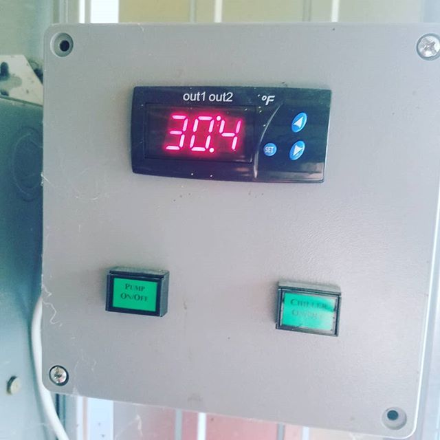 That's not the temperature outside... that's the temperature of our glycol line!  All of the random handwriting I did was a success - we'll be opening once our beer is chilled, which will be around 2 PM today.  Thanks for your patience!  #hoponbwb #diybrewery