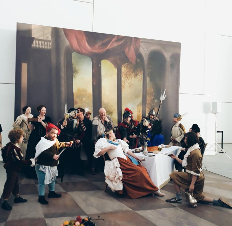ThePissICallArt's tweet photo. Side by side of the pop-up performance art of the Banquet of Mark Anthony and Cleopatra and the actual painting at the #Louvre for #MastersofToday

#rembrandt #dutchgoldenage https://t.co/w93Rw3KYVj