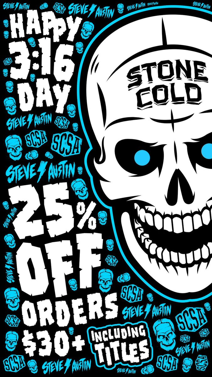 PWRoundup's tweet photo. Happy 3:16 Day everyone! 

FYI WWE Shop is offering 25% off orders $30+ today to celebrate Stone Cold: https://t.co/mil9LDFohK https://t.co/MfIV2yFMbT