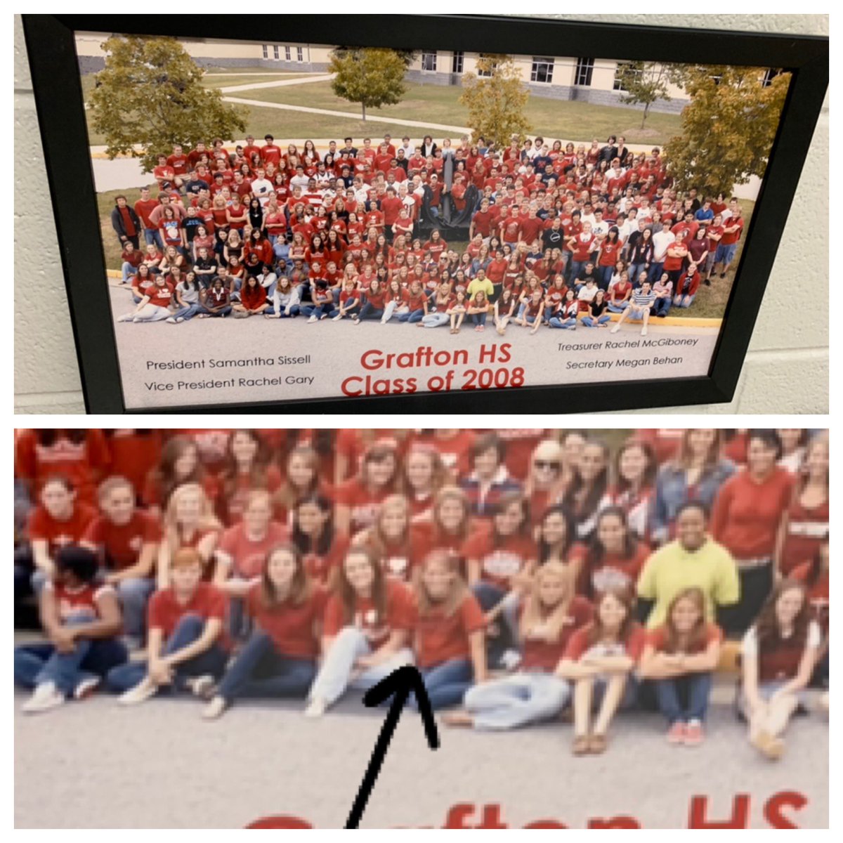 S_Sissell's tweet image. It was a nice surprise to see the picture of our graduating class in one of the classrooms at @graftonms during #edcampeva today! 😅#classof08 #goclippers #nostalgia