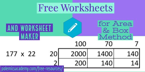 PolemicsM's tweet photo. Teachers &amp; Parents, you asked, we delivered.  Area/Box Method Multiplication sheets for 1x2 thru 2x4.  This is the .pdf file.  Visit the Polemics Academy site for an excel file that generates these randomly.  https://t.co/cvJDsCB8oA Feedback welcome! #iteachmath #MTBoS #mathchat https://t.co/ZlKEJWl35A