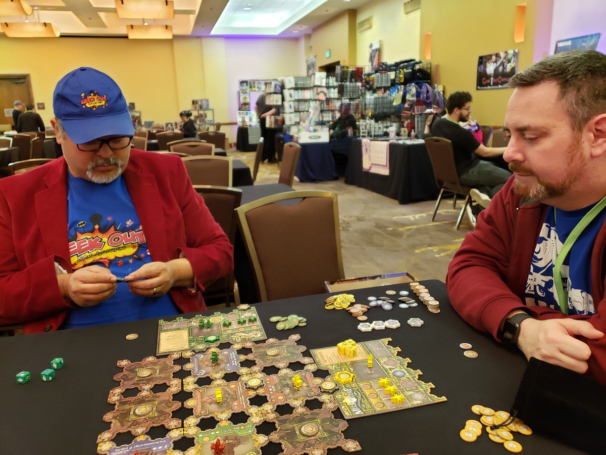 TheGaMExpoSA's tweet photo. Playing #CityofGears from @GreyFoxGames and @Leder88 and we get to play with Leder, having fun and coming together to play and socialize #tabletopgaming #gamedev #workerplacement https://t.co/zC05mTxh5R