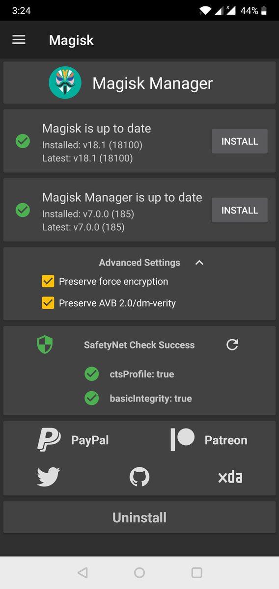 mithun7888's tweet photo. @topjohnwu help me out 😐, have the latest magisk, phone is rooted but, root apps not getting root access.
Have bluspark 3.2.3 v9.91, running on 9.0.3 android pie on one plus 6! Uninstalled magisk and resintalled nothing, downloaded and flashed the ota but same problem https://t.co/F8fLLPm3sc