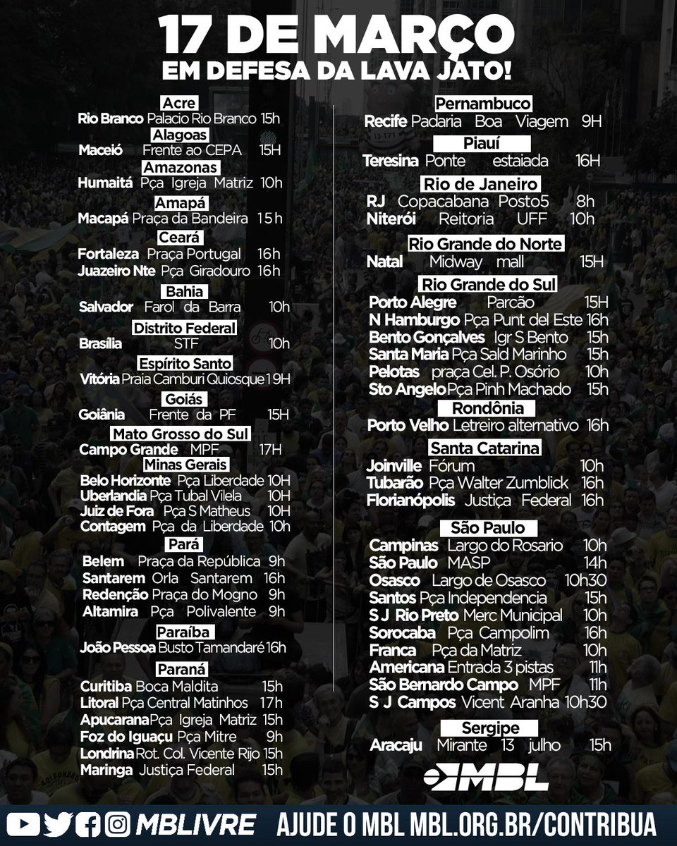 MBLivre's tweet image. LISTA DE CIDADES ATUALIZADA!
RT E ENVIEM PELO WHATSAPP
#Dia17nasRUAS