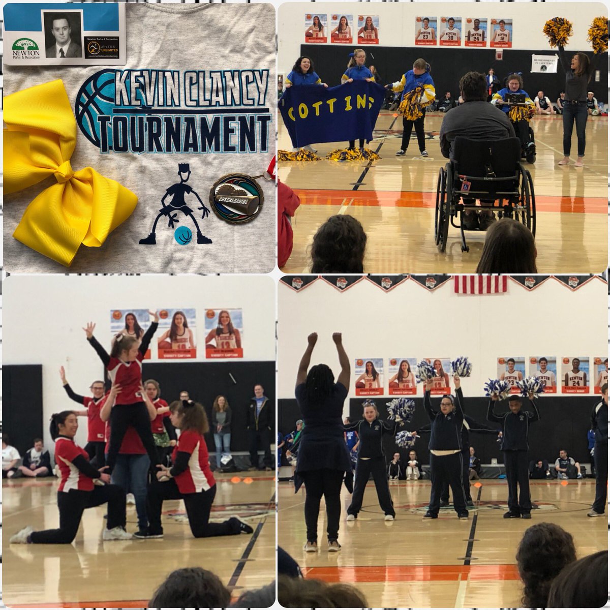 L4Laugh's tweet photo. @AU_Newton We led Athletes Unlimited Cheerleading Squad at Kevin Clancy Tournament today in Newton. We welcomed teams from Milford Hawks, Cardinal Cushing Spirit, Cotting and other towns. Friendship , Fun &amp; Basketball for the 32nd Annual Kevin Clancy Tournament! @bu_yell https://t.co/CjcECsFszz