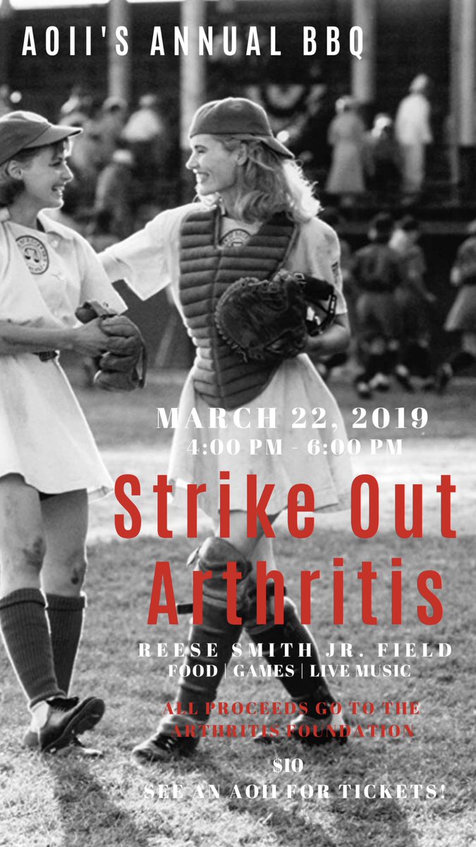 This Friday we will be hosting our annual Strike Out Arthritis BBQ from 4-6! All proceeds made will go to our national philanthropy! See any sister for your $10 ticket! We can’t wait to see you there!!!