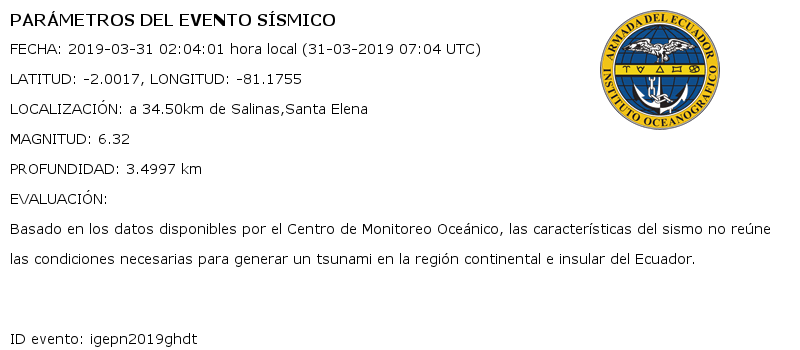 Riesgos_Ec's tweet photo. Mediante boletín emitido por el @inocarec, el sismo no reúne las condiciones necesarias para generar un tsunami en las costas de Ecuador. https://t.co/xOGOpfpWlA