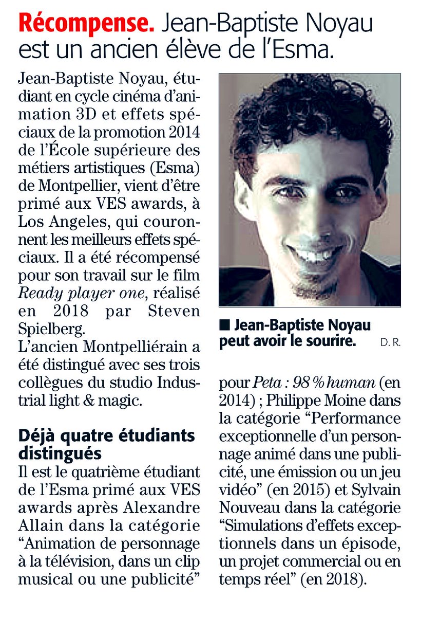 chantal_marion's tweet photo. @ESMArtistiques forme les pépites primées #VESAwards @StevenSpilberg #ReadyPlayerOne #filmdanimation #3D #effetsspeciaux Bravo au lauréat et à tous les autres Merci à @KarimKhenissi #CiteCreative #EAI @montpellier_ @Saurel_P #ICC @Montpellier3m #MICC2019 @edTech @MLMontpellier https://t.co/d5QCaestRb