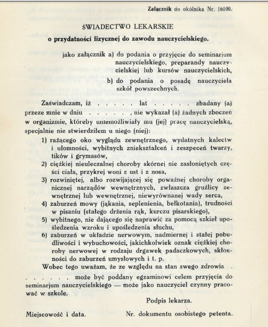 Agatokles's tweet photo. Nie każdy może być nauczycielem. Wzór zaświadczenia lekarskiego z czasów II RP.
Zwraca uwagę że jest pisany #prostopopolsku https://t.co/qXn5NRWSFA
